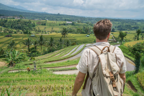 istock Young man contemplating rice terrace, Ubud- Bali 912475232