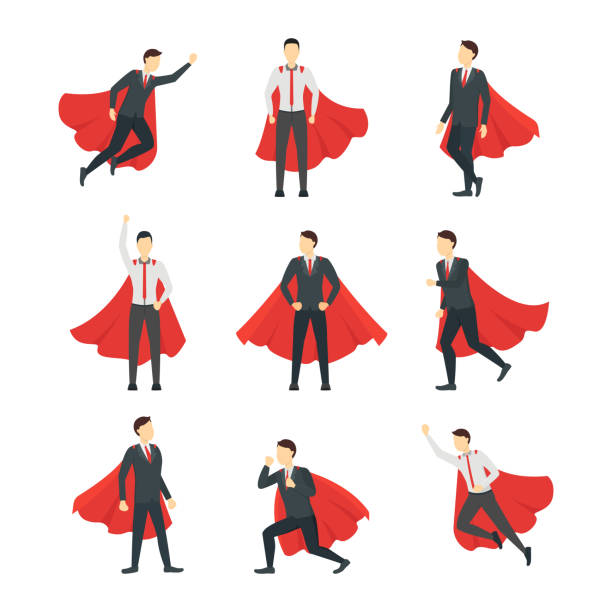 ilustrações de stock, clip art, desenhos animados e ícones de cartoon businessman superhero characters icon set. vector - superhero humor men cape