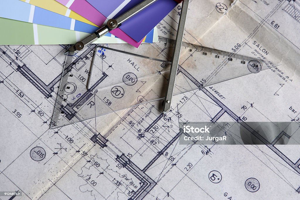 Gebäude-Pläne - Lizenzfrei Technische Zeichnung Stock-Foto