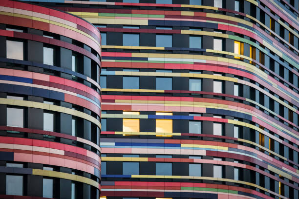 Hamburg, Germany, Europe: Detail of a modern colourful building.