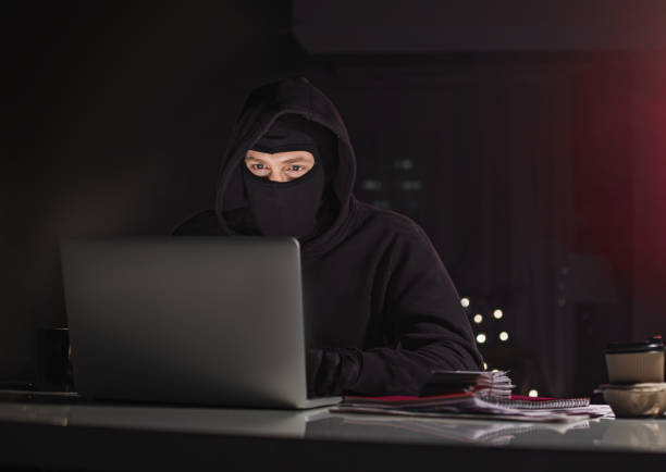 istock Serious computer fraudster noting in laptop 912501874