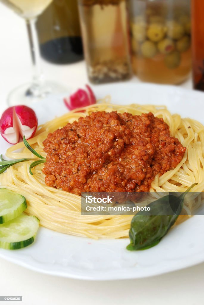Spaghetti, Gemüse, Weißwein - Lizenzfrei Basilikum Stock-Foto