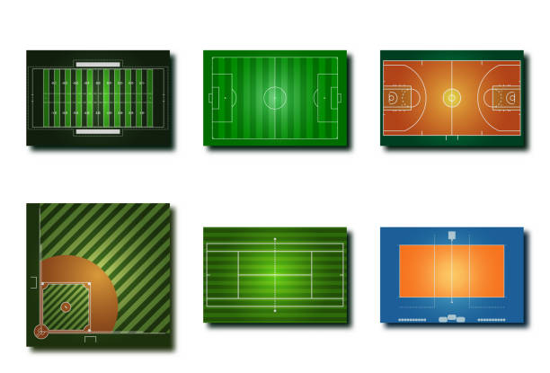 Bекторная иллюстрация Разнообразие спортивных полей значок для американского футбола Футбол Баскетбол Бейсбол Теннис волейбол с графическим вектором концепци�