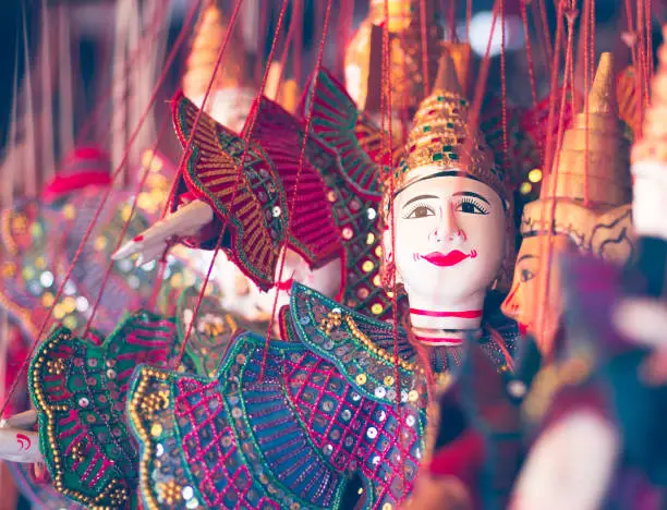 Traditional Khmer puppets for opera and theater. Color toned photo