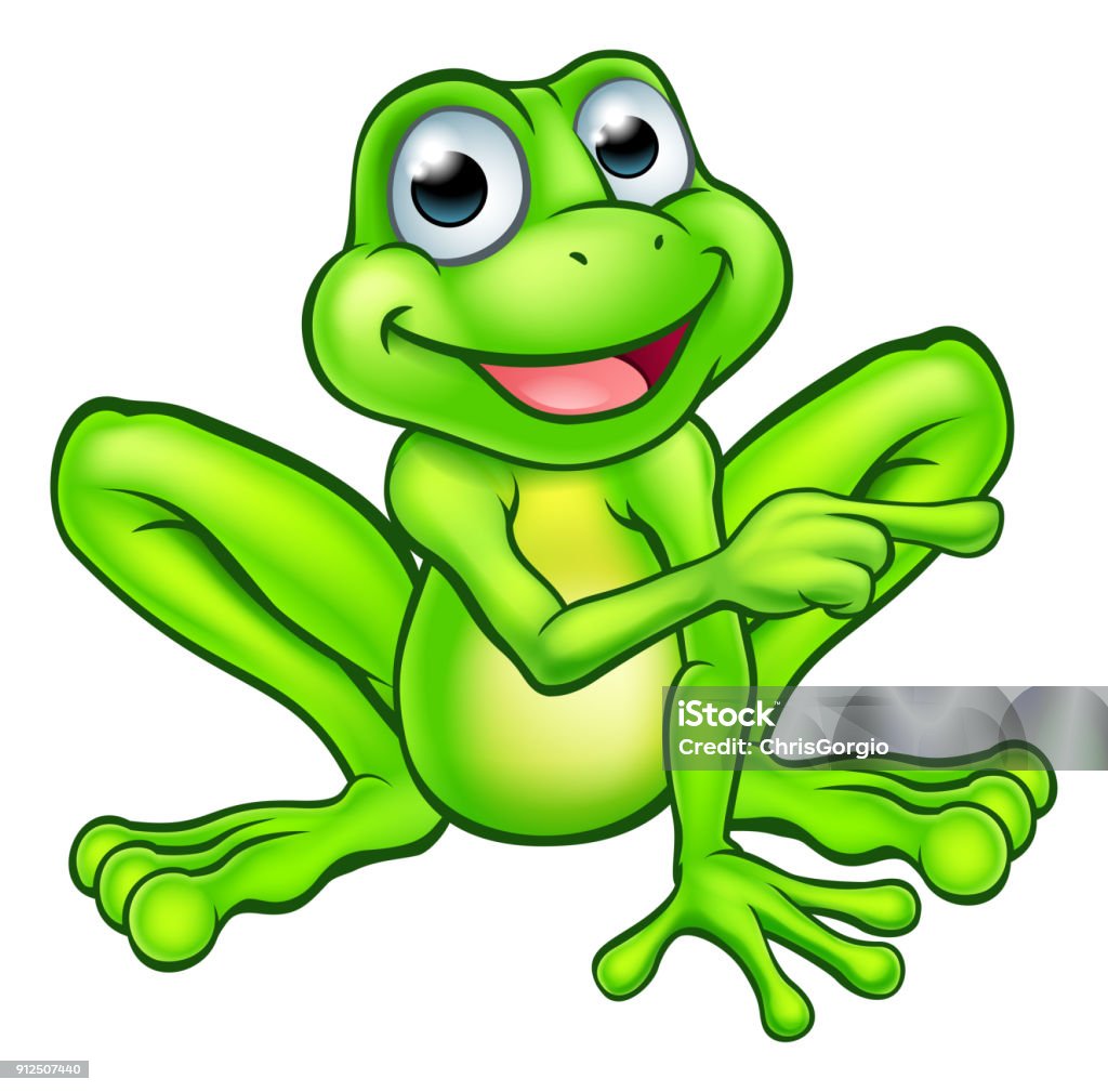 Cartoon Frog Pointing A cartoon frog mascot character pointing with his finger Frog stock vector