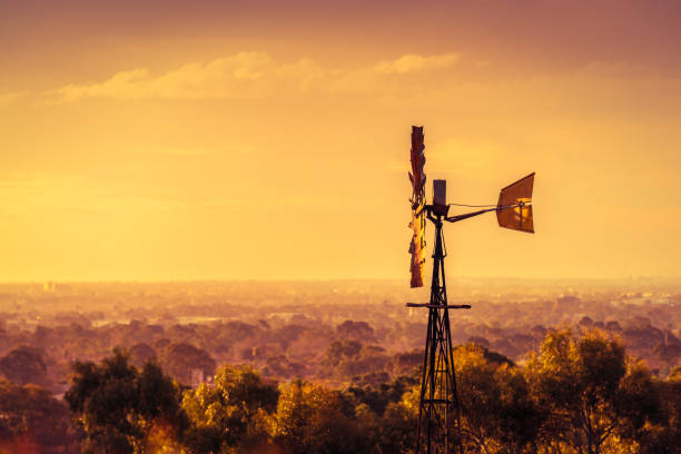 Colorful landscape image of an Australian outback cattle stock station on a sunny day.