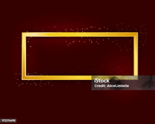 Rectangle Golden Frame With Lights Effect On Dark Background Shining