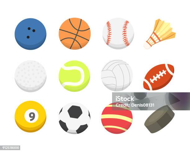 向量卡通七彩球套裝運動球圖示隔離向量圖形及更多球圖片 - 球, 運動, 球狀體