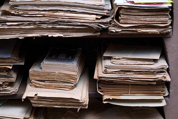 Old books in an ancient library stock photo