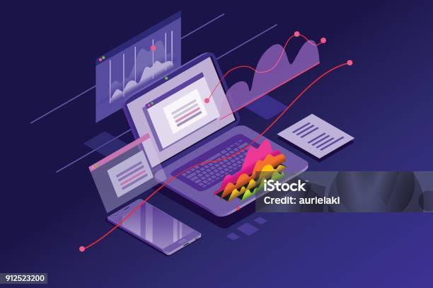 Ilustración de Fondo De Pantalla Mínima De Análisis Financiero y más Vectores Libres de Derechos de Púrpura - Púrpura, Datos, Tecnología