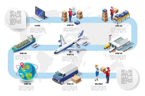 Vector illustration of Logistics Vehicle Freight 3D Set