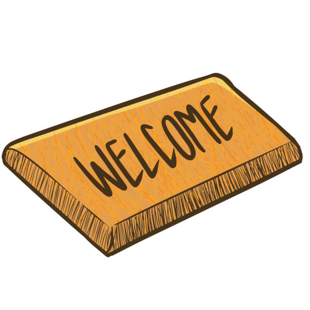 ilustrações, clipart, desenhos animados e ícones de brown capacho - house cute welcome sign greeting