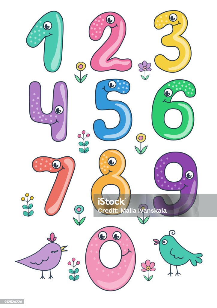 Set Of Cute And Funny Colorful Smiling Number Characters From 0 To 9 Stock  Illustration - Download Image Now - iStock