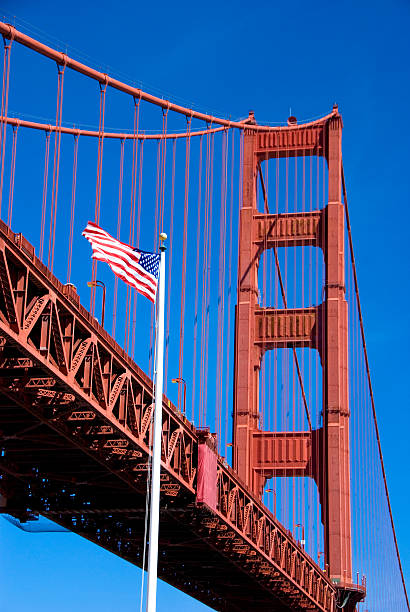 istock Golden Gate Bridge and American Flag 91252729