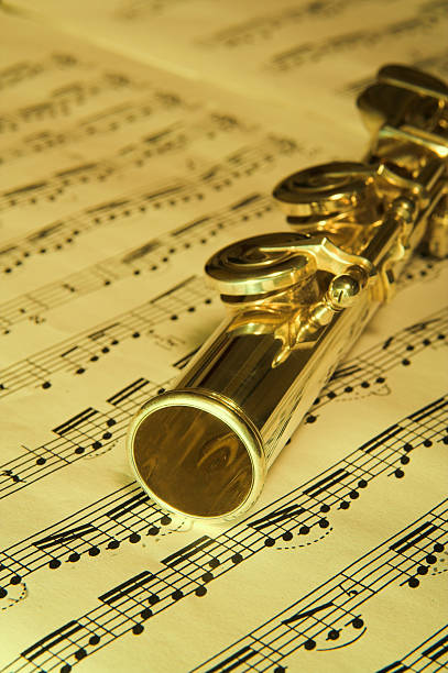 Gold Flute - music concept background stock photo