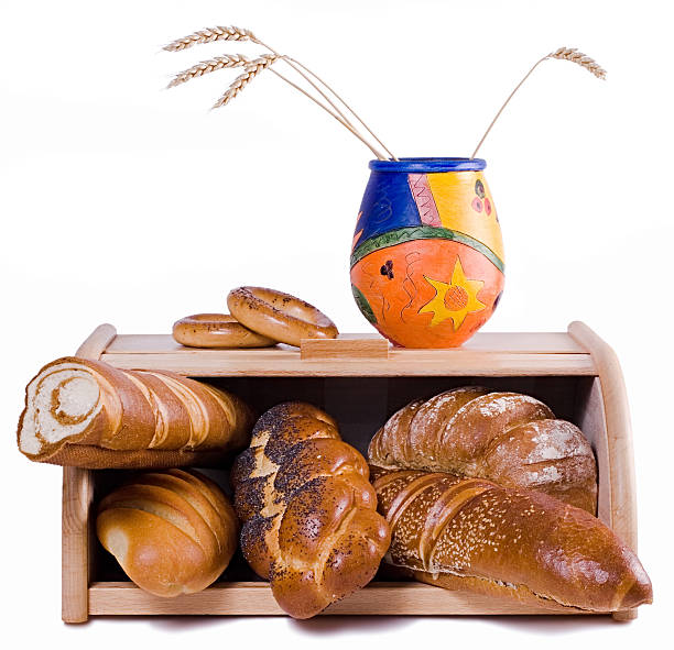 Bread and bread-basket, isolated stock photo
