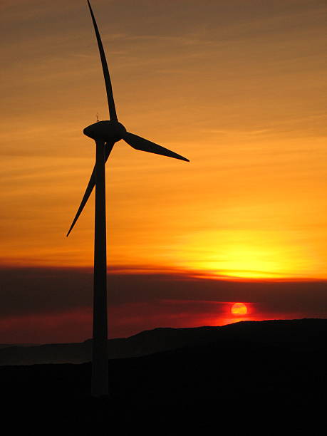 Wind Turbine at sunset stock photo