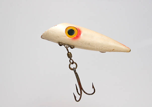 istock Wood fishing plug on white. 91255279