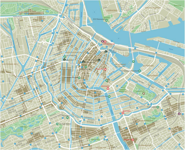 vektor-stadtplan von amsterdam mit gut organisierten getrennten schichten. - amsterdam stock-grafiken, -clipart, -cartoons und -symbole