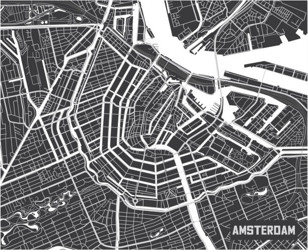 minimalistische amsterdam city karte plakatgestaltung. - amsterdam stock-grafiken, -clipart, -cartoons und -symbole