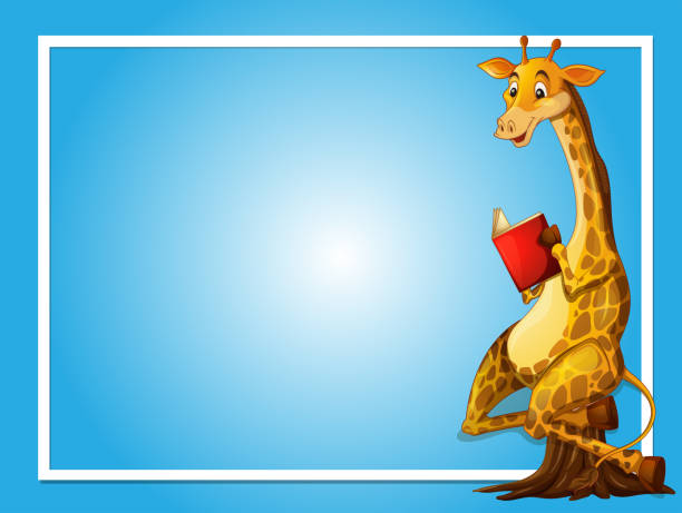 Border Template With Giraffe Reading Stock Illustration - Download Image  Now - Animal, Animal Wildlife, Australia - iStock