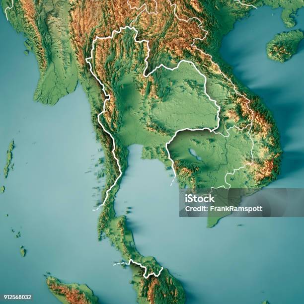Thái Lan 3D Render Địa Hình Bản Đồ Biên Giới Hình Ảnh Sẵn Có - Tải Xuống