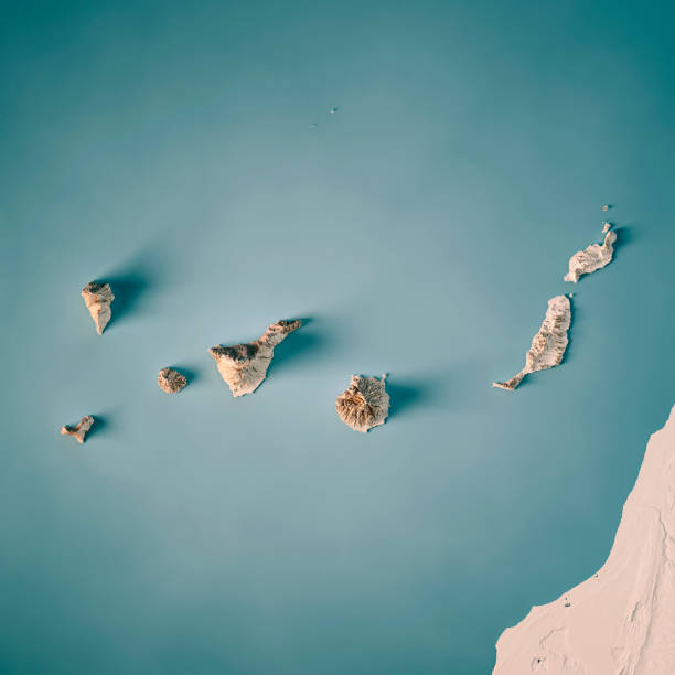 canarische eilanden 3d render topografische kaart neutraal - canarische eilanden stockfoto's en -beelden