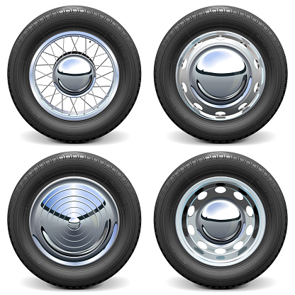 Vector Car Tires with Chrome Disks isolated on white background