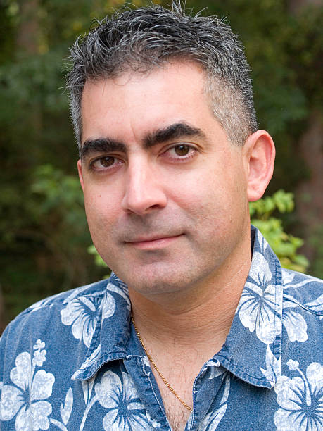 istock Man in blue Hawaiian shirt 91257060
