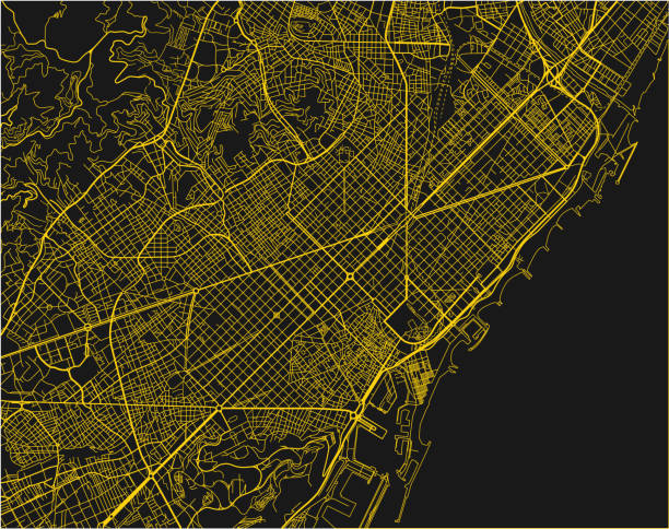 istock Black and yellow vector city map of Barcelona with well organized separated layers. 912574674