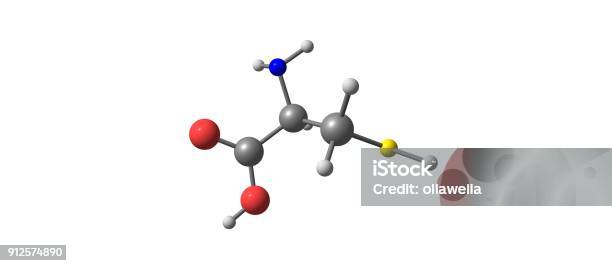 Cysteine Molecular Structure Isolated On White Stock Photo - Download Image Now - Three Dimensional, Acid, Atom
