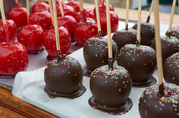istock Red taffy Apples and melted chocolate covered apples 912575078