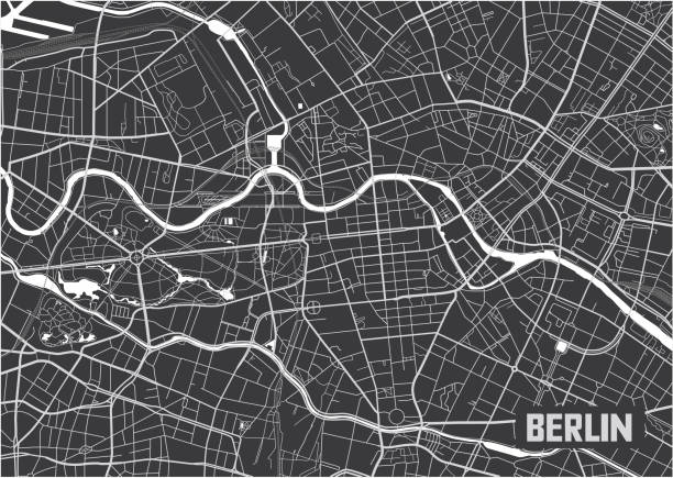 illustrazioni stock, clip art, cartoni animati e icone di tendenza di design minimalista della mappa della città di berlino. - central berlin
