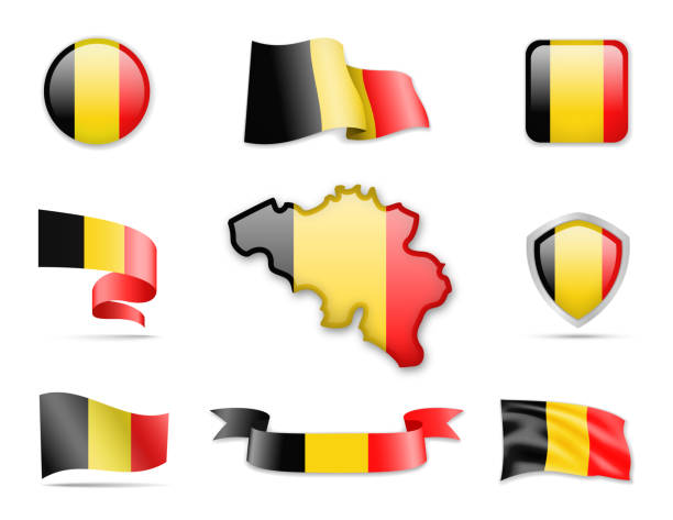 belgia flags kolekcja - belgium belgian flag flag shield stock illustrations