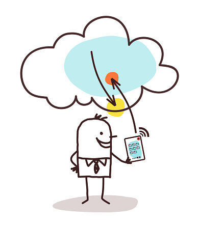 Cartoon Man with Tablet and Cloud Connexion