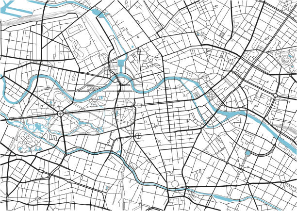ilustrações de stock, clip art, desenhos animados e ícones de black and white vector city map of berlin with well organized separated layers. - berlin