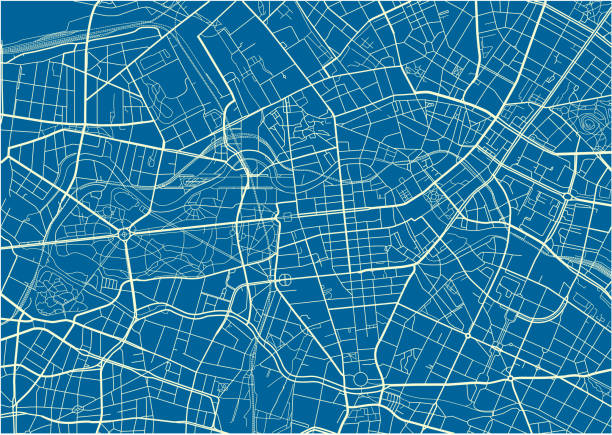 illustrazioni stock, clip art, cartoni animati e icone di tendenza di mappa della città vettoriale blu e bianca di berlino con strati separati ben organizzati. - central berlin