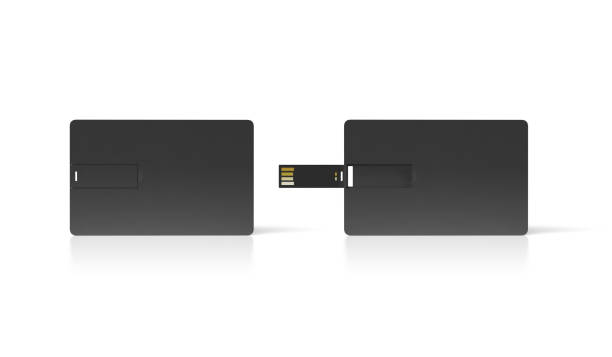 istock Blank black plastic wafer usb card mock up, opened closed 912579212