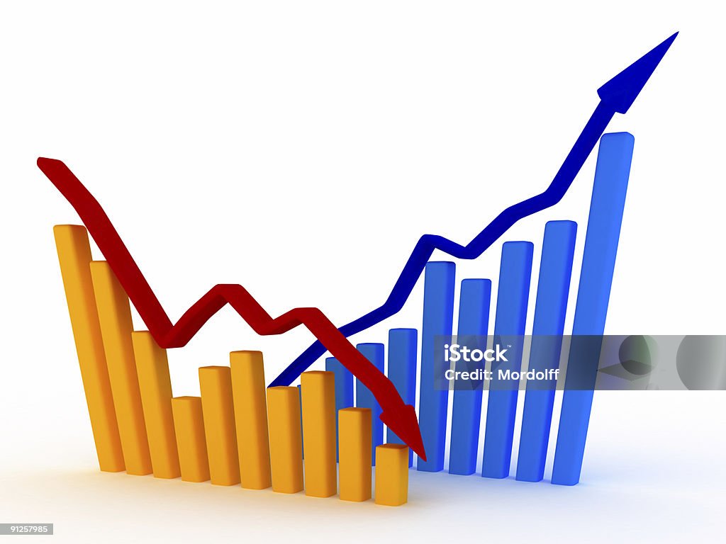 Business Graph v6 Three-dimensional 3D diagram. Blue and yellow bar Computer Graphic Stock Photo