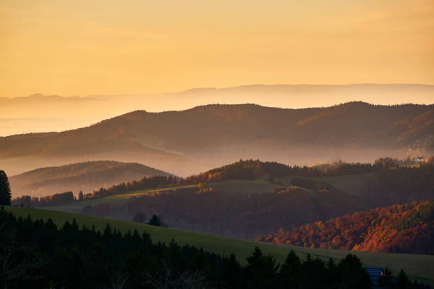 Mountains in the morning on a foggy day