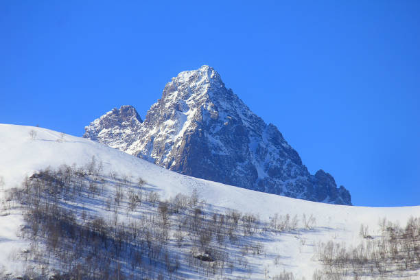 Mountains with snow and clouds over