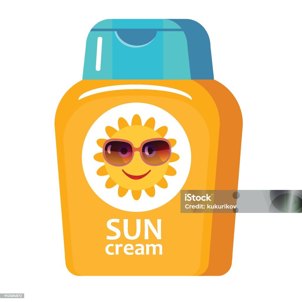 Vektor-Illustration von Sonnenschutz-Creme für Kinder - Lizenzfrei Sonnencreme Vektorgrafik