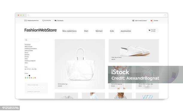 Modewebstorewebsitevorlage Mockup Isoliert Stockfoto und mehr Bilder von Internetseite - Internetseite, Webbrowser, Vorlage