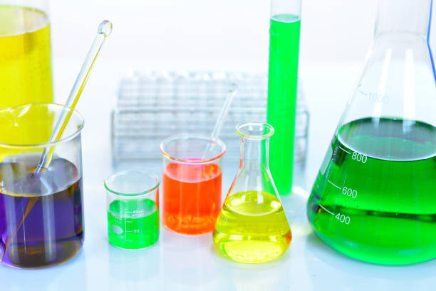 istock Laboratory glassware with chemical reagent 912588080