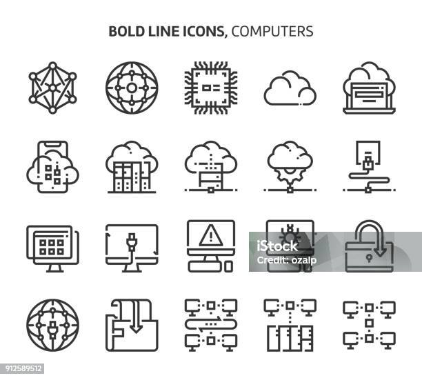 Computers And Networking Bold Line Icons Stock Illustration - Download Image Now - Cloud Computing, Editable Stroke, Connection