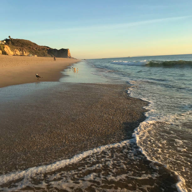 Malibu, USA     11/21/2017       Point Dume and the Pacific Ocean in Malibu, California located in the Point Dume Headlands Park.   Point Dume is named for the promontory jutting out into the Pacific Ocean.   Photo taken just before sunset with few people and birds roaming about.  A house can be seen above the shore.    iPhone