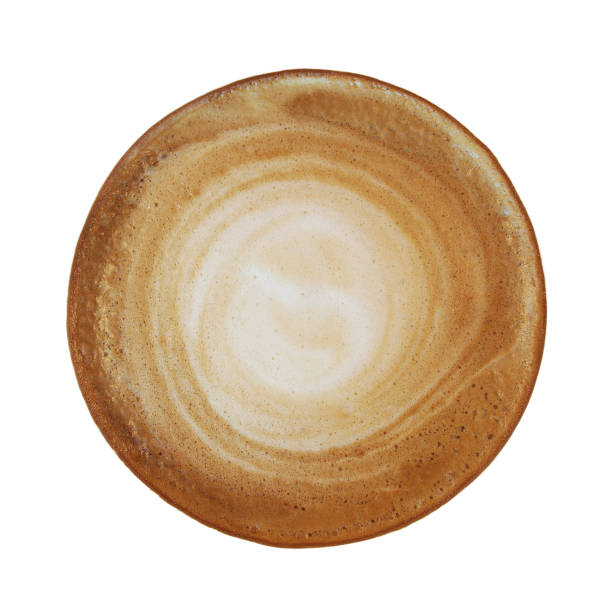 ホット コーヒー カプチーノ スパイラル ミルクの泡またはクリッピング パスが含まれている、白地に分離攪拌コーヒー テクスチャの平面図です。 - cappuccino swirl coffee cafe ストックフォトと画像