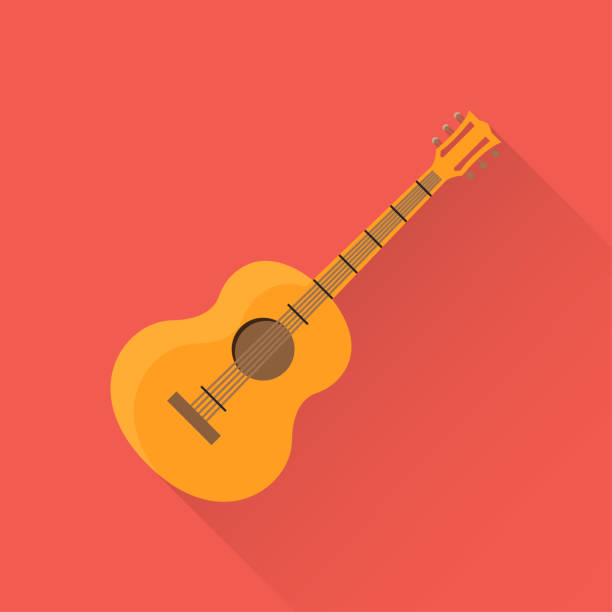 ilustraciones, imágenes clip art, dibujos animados e iconos de stock de icono plano de guitarra - guitarra