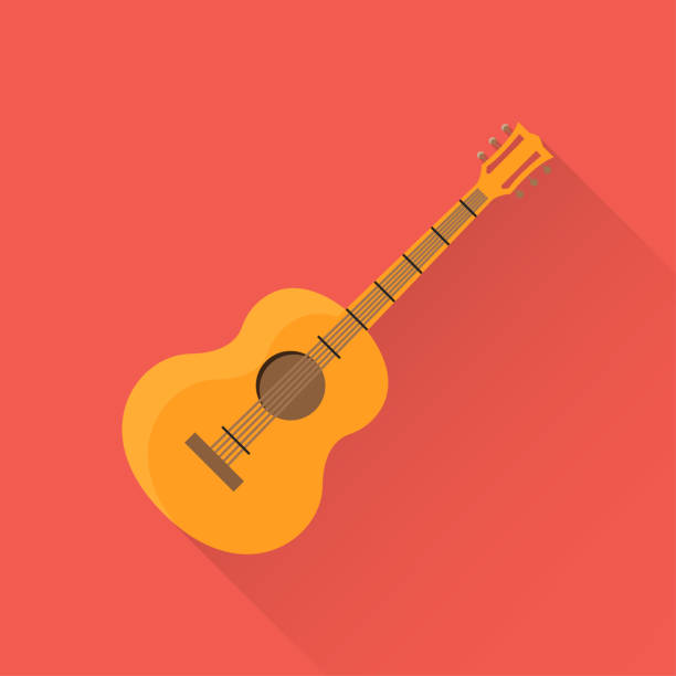 ikona gitary płaskiej - gitara akustyczna obrazy stock illustrations