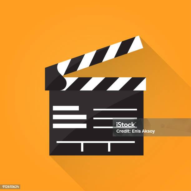 Clapperboard Flat Icon Stock Illustration - Download Image Now - Chalkboard - Visual Aid, Movie, Director